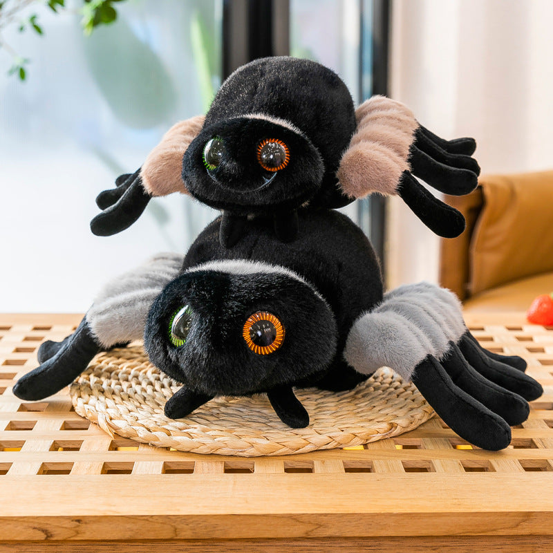 Close-up of soft plush spider showing quality and detail