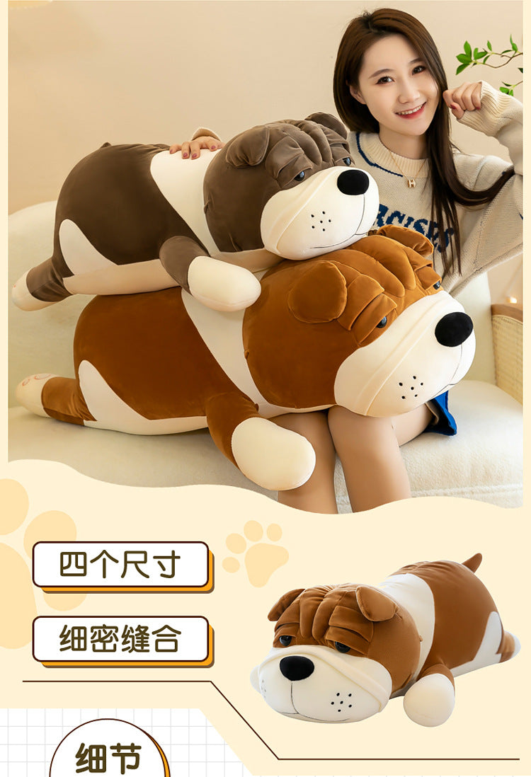 Cuddly Shar-Pei plush toy pillow in home setting