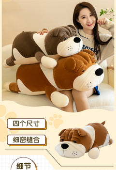 Cuddly Shar-Pei plush toy pillow in home setting