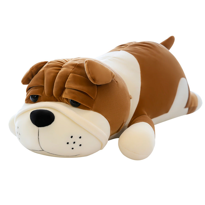 Cuddly Shar-Pei plush toy pillow in home setting