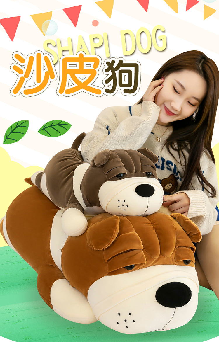 Cuddly Shar-Pei plush toy pillow being hugged