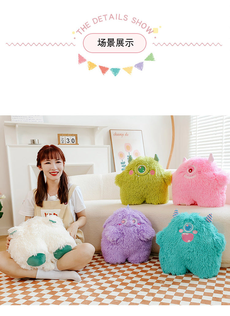 Different angles of monster pillow to show its cuteness