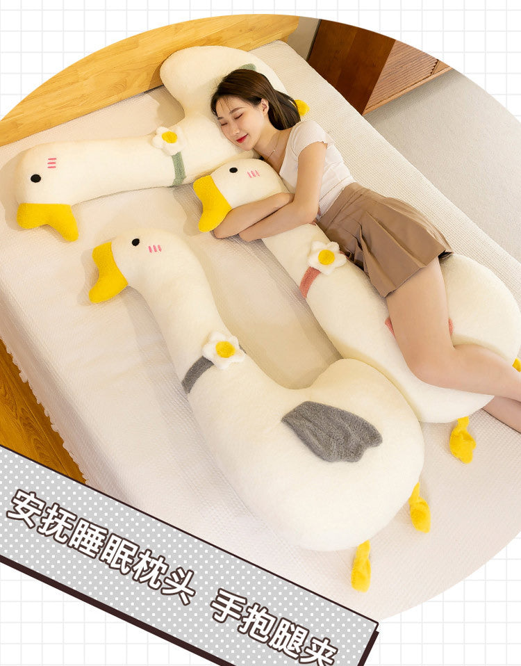 Close-up of plush goose body pillow fabric
