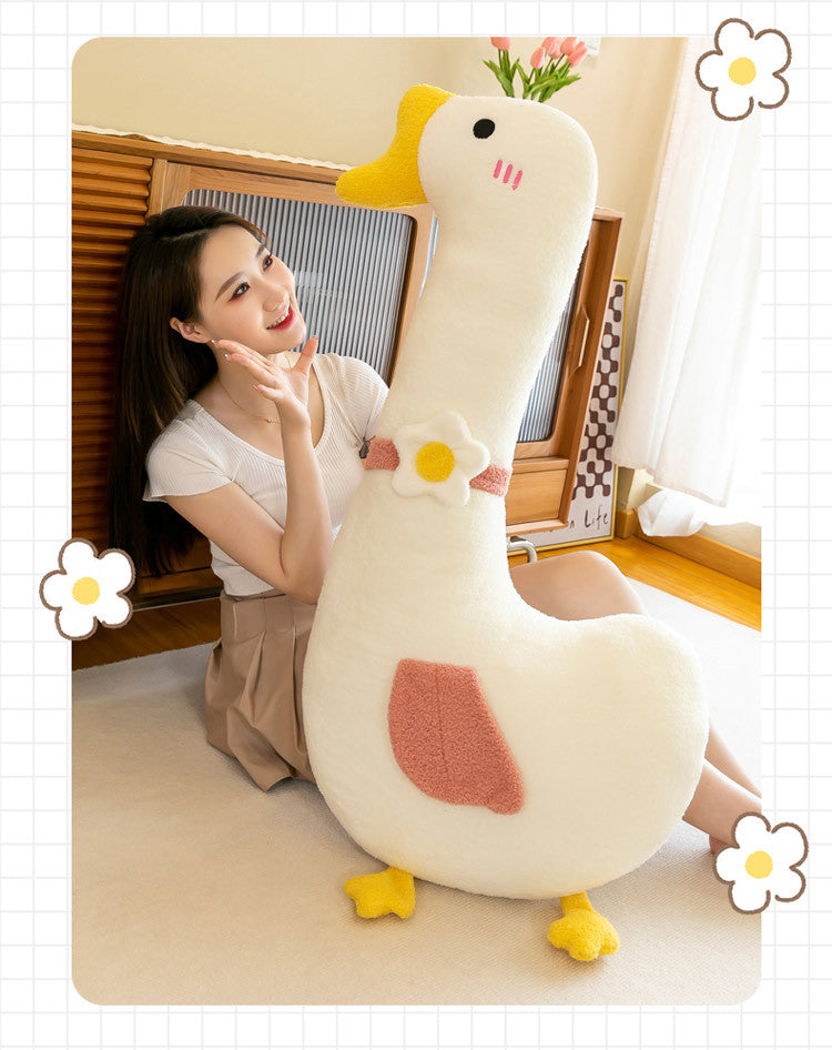 Close-up of plush goose body pillow fabric