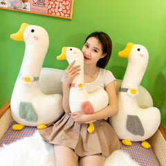 Close-up of plush goose body pillow fabric