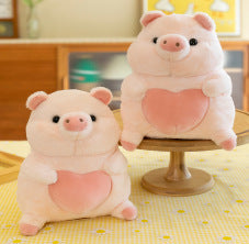 Kids hugging plush fruit dolls