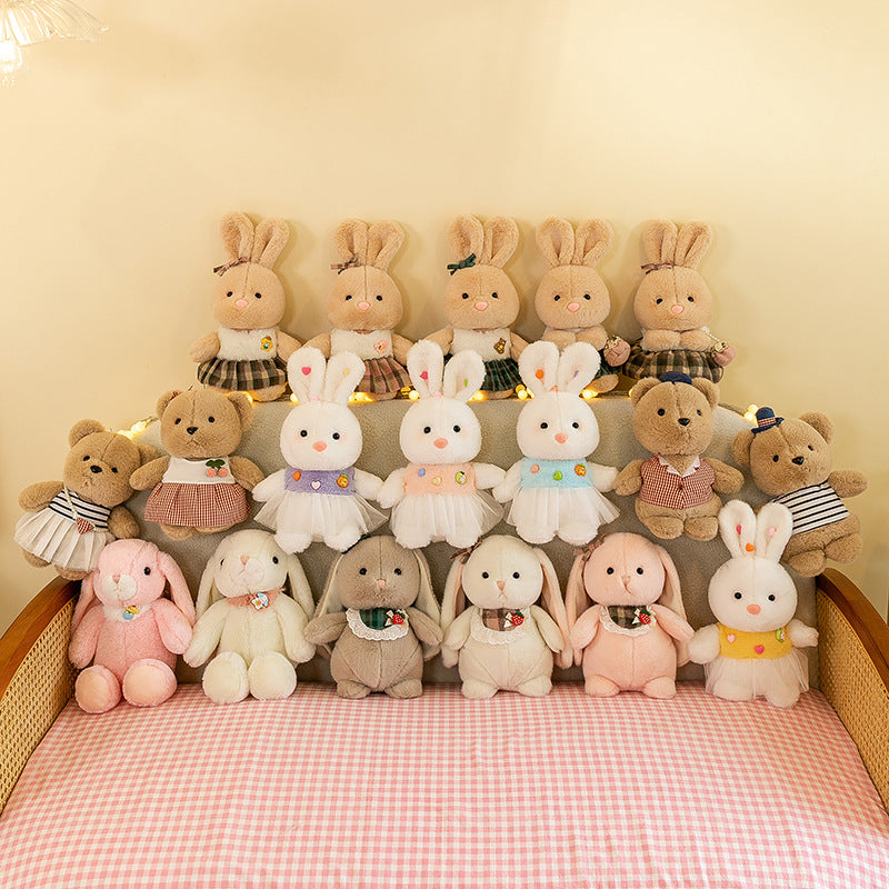 Bunny and bear plush toys together