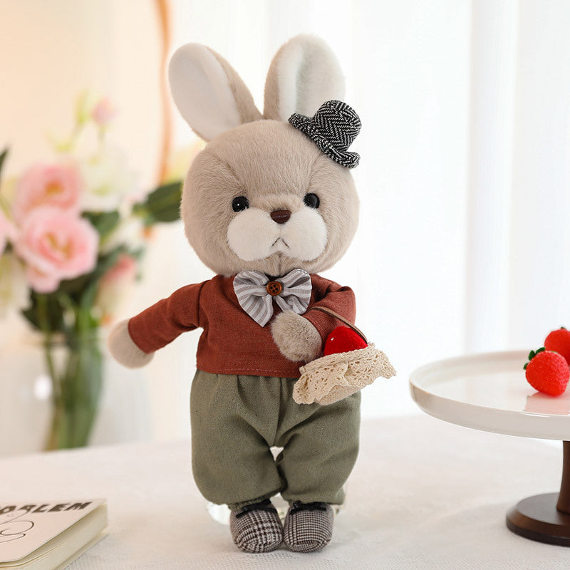 Couple bunny and bear plush toys side by side