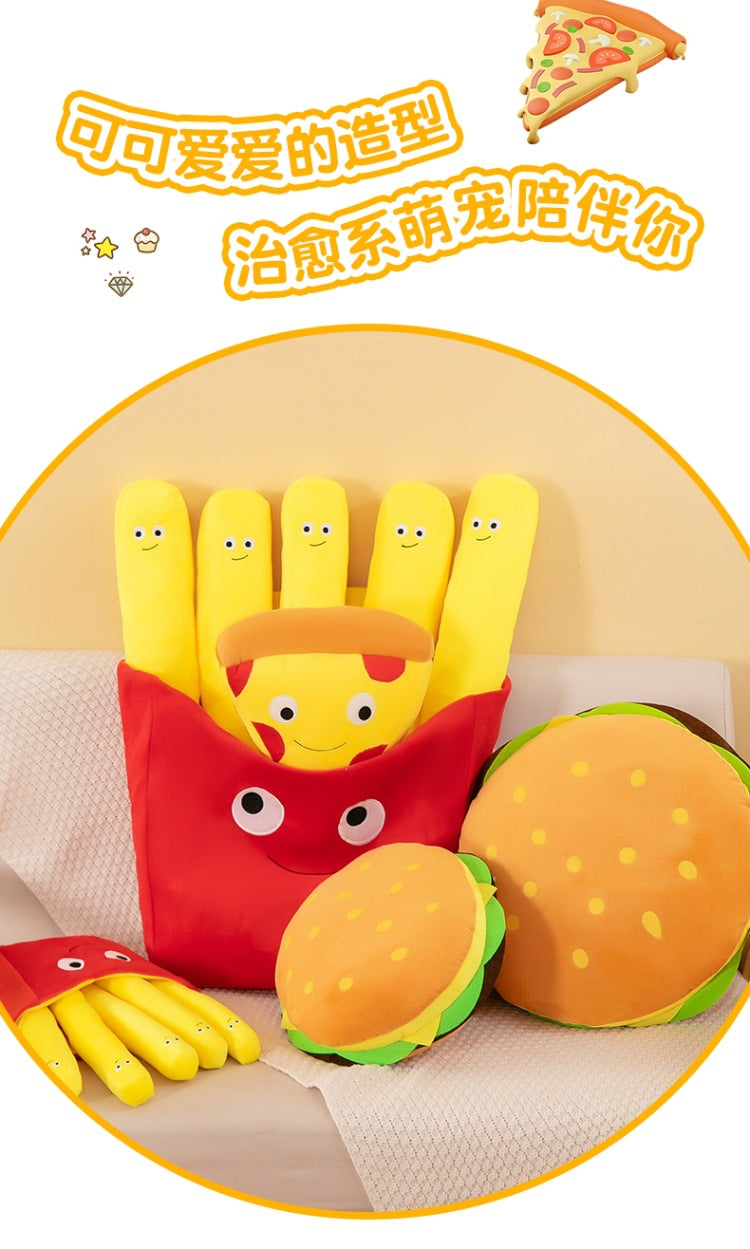 Plush hamburger and fries pillow cushion