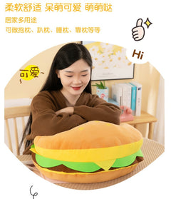Side view of plush hamburger pillow