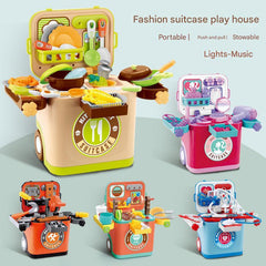 Children interacting with BBQ playset