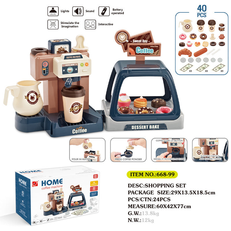 Children playing with supermarket set and accessories
