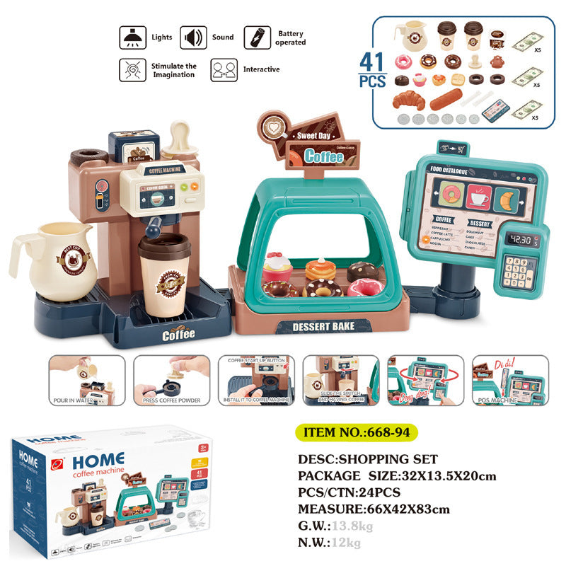 Children playing with supermarket set and accessories