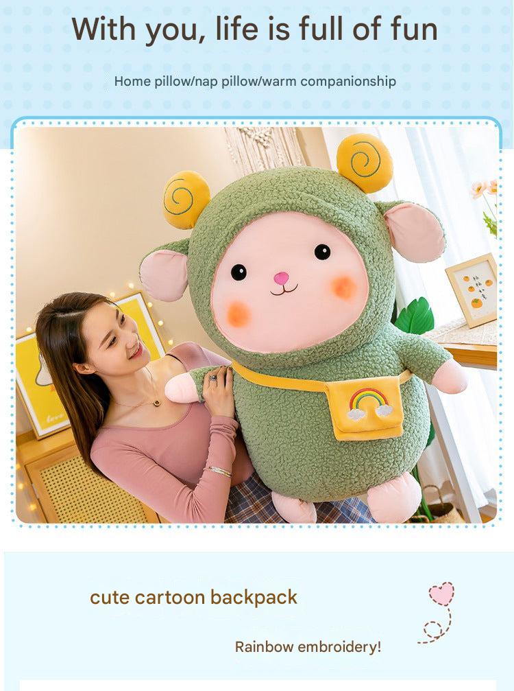 Close-up of soft stuffed rainbow sheep plush