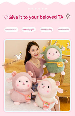 Vibrant green rainbow sheep plush for kids