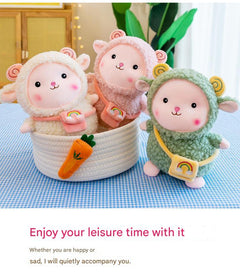 Close-up of soft stuffed rainbow sheep plush