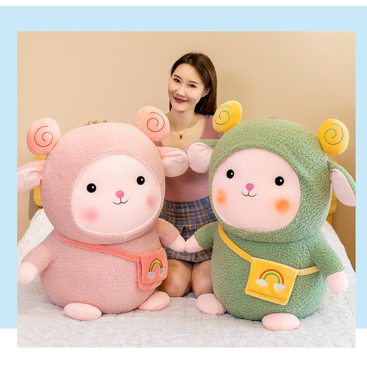 Vibrant green rainbow sheep plush for kids