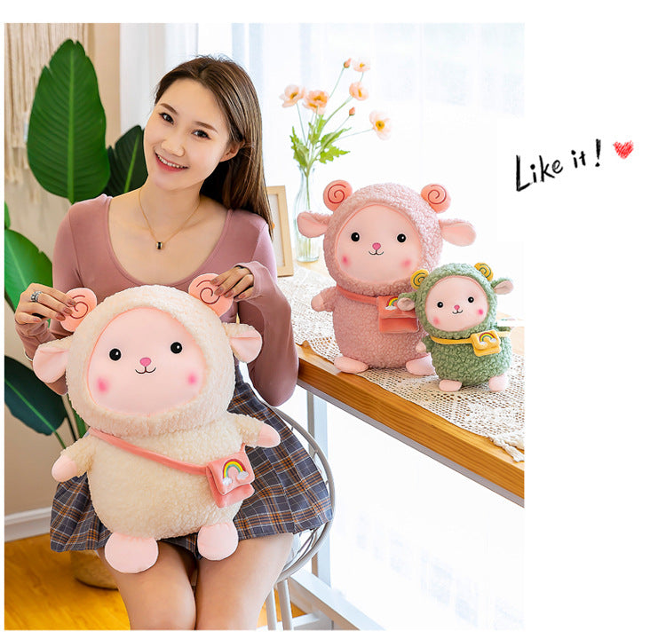 Large soft rainbow sheep plush pillow