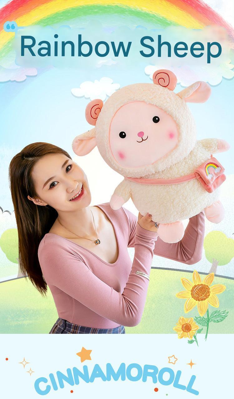 Collection of rainbow sheep plush toys