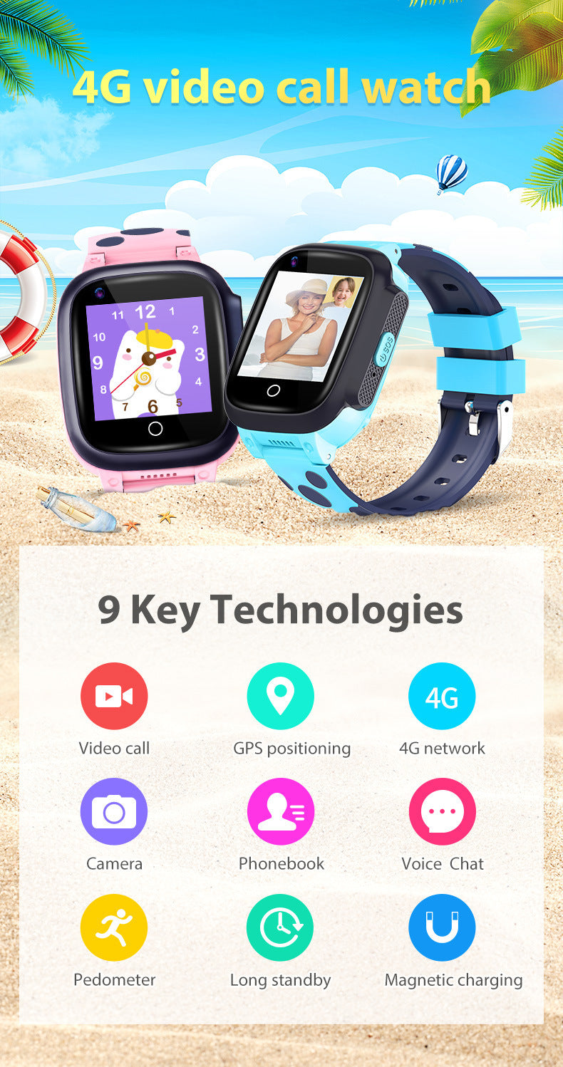 Kids smartwatch in blue showing touchscreen display