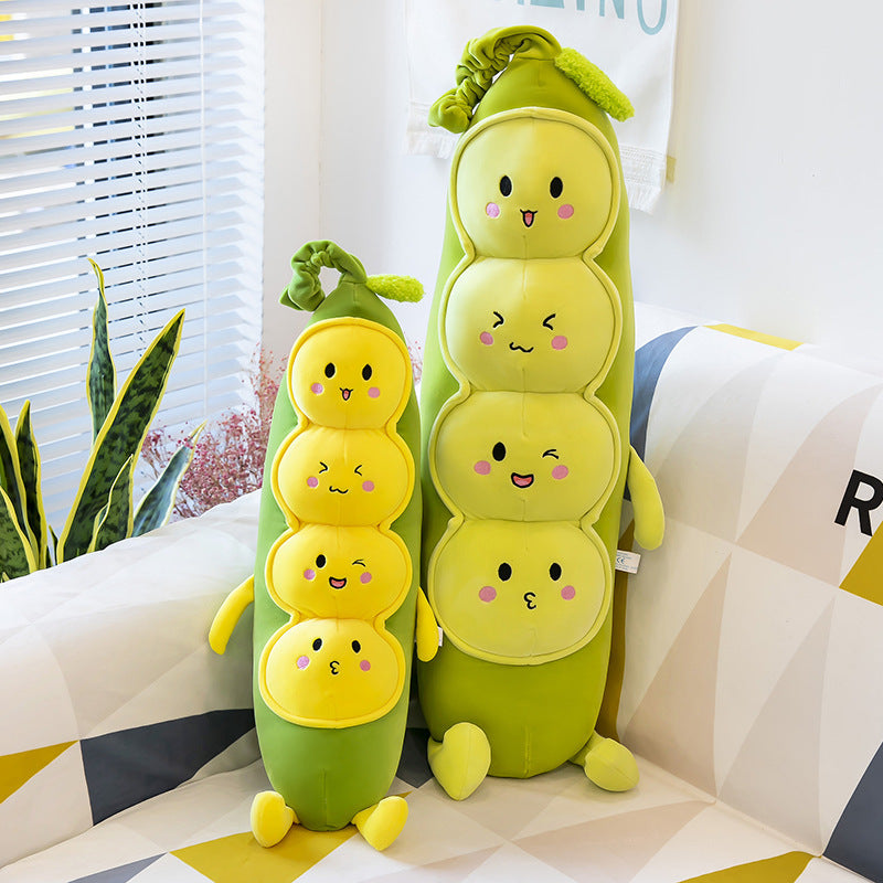 smiling plush caterpillar on display