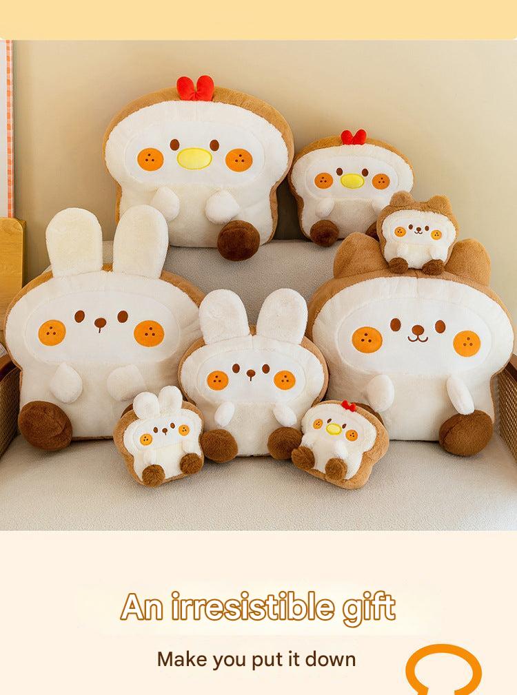varied size plush animal pillows