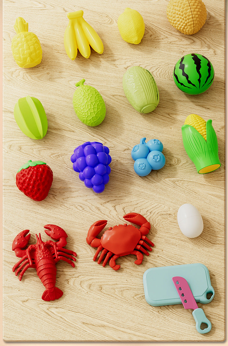 kids playset with kitchen and fruits