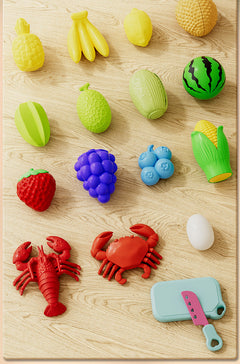 kids playset with kitchen and fruits