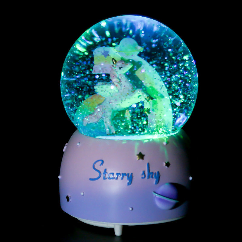 Unicorn snow globe music box in blue