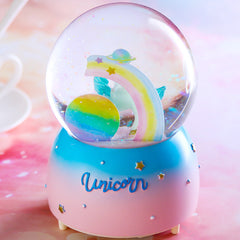 Side view of the unicorn snow globe