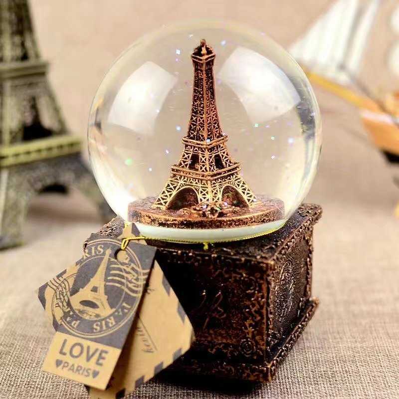 illuminated vintage music box with crystal ball