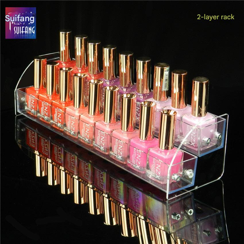 Elegant acrylic display setup at a vanity