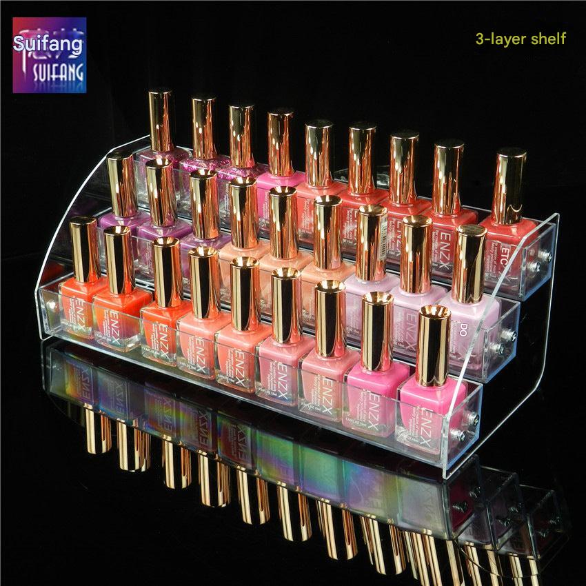 Organised cosmetics on a stylish acrylic stand