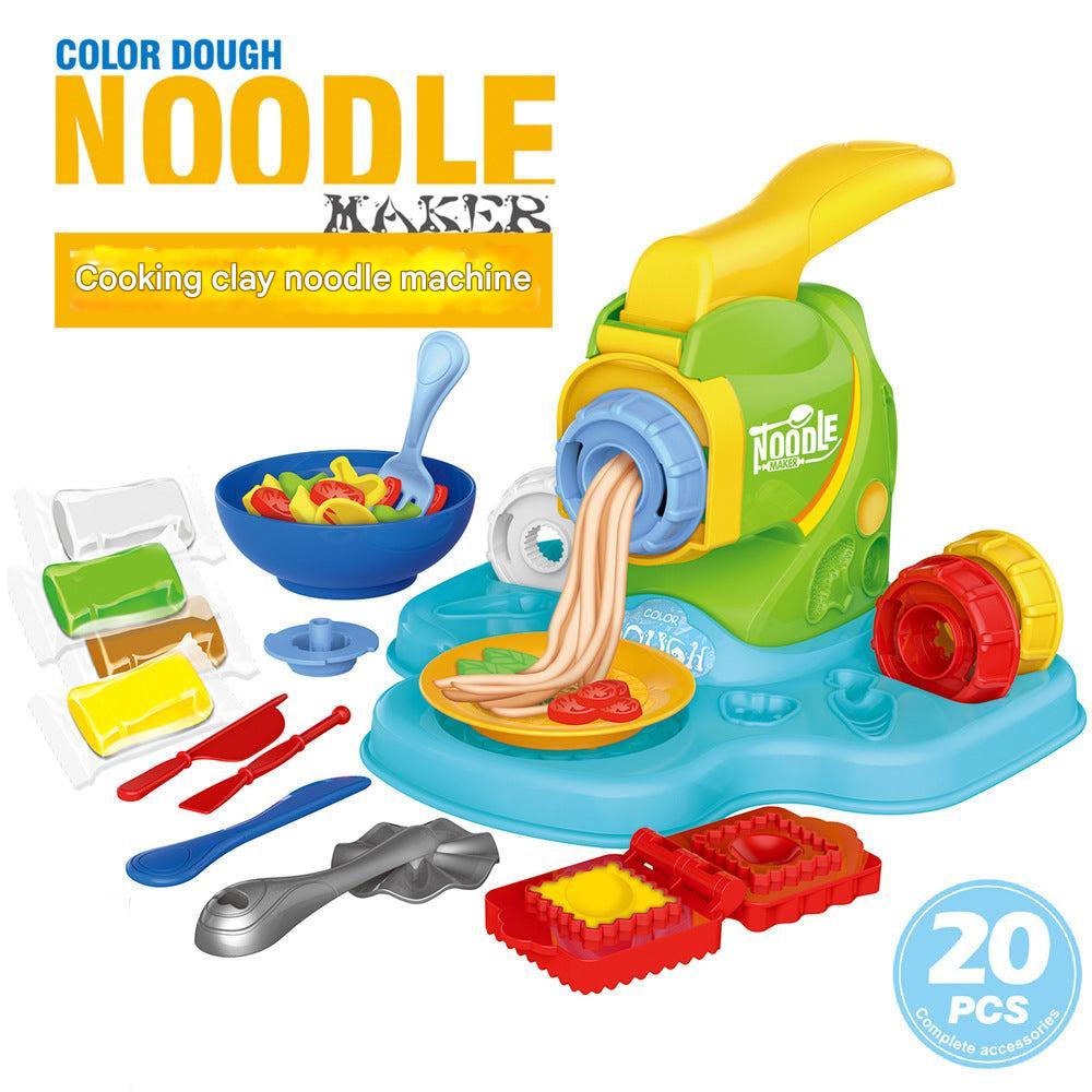 Close up of play dough colourful clay and noodle maker toy