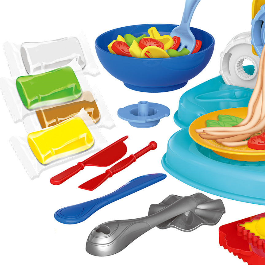 Child engaging creatively with dough and moulds