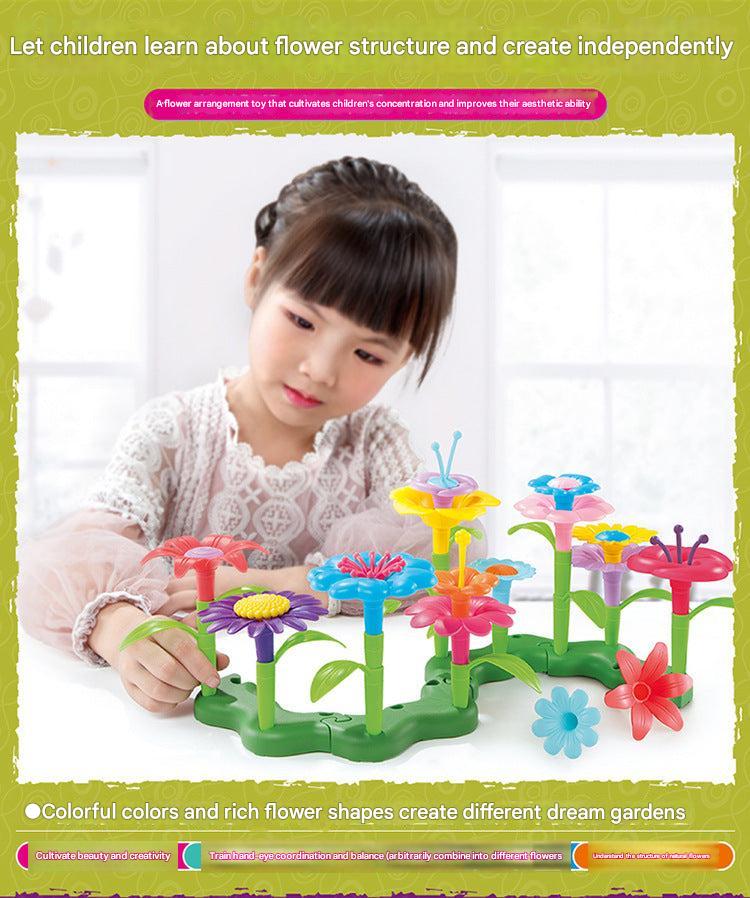 child playing with colourful garden blocks