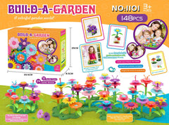 child assembling plastic garden blocks