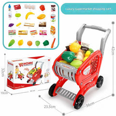 child playing with interactive shopping cart toy