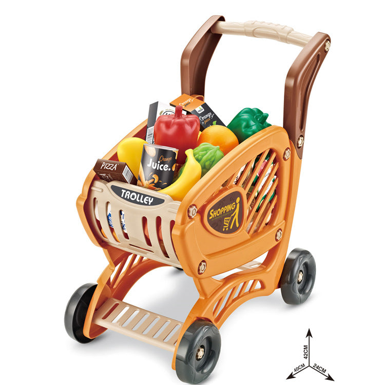 plastic fruits and vegetables in shopping cart