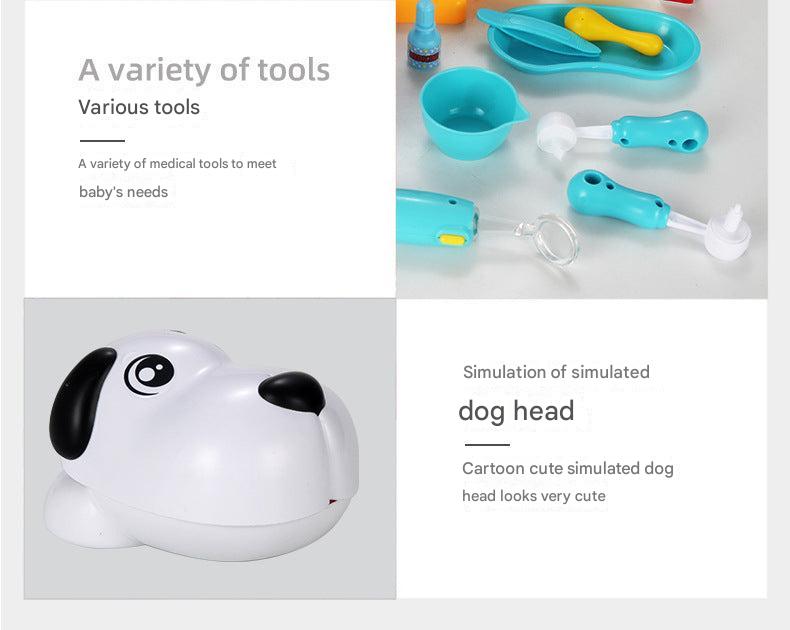 Children's veterinary kit with plush dogs and rabbits