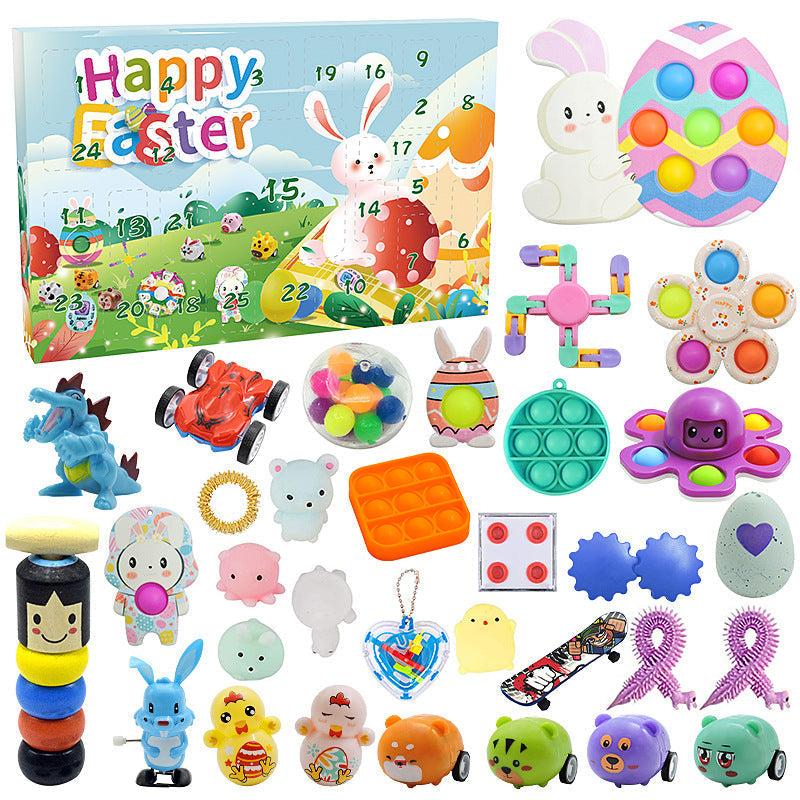 Close up of 27 pieces in Halloween toy set