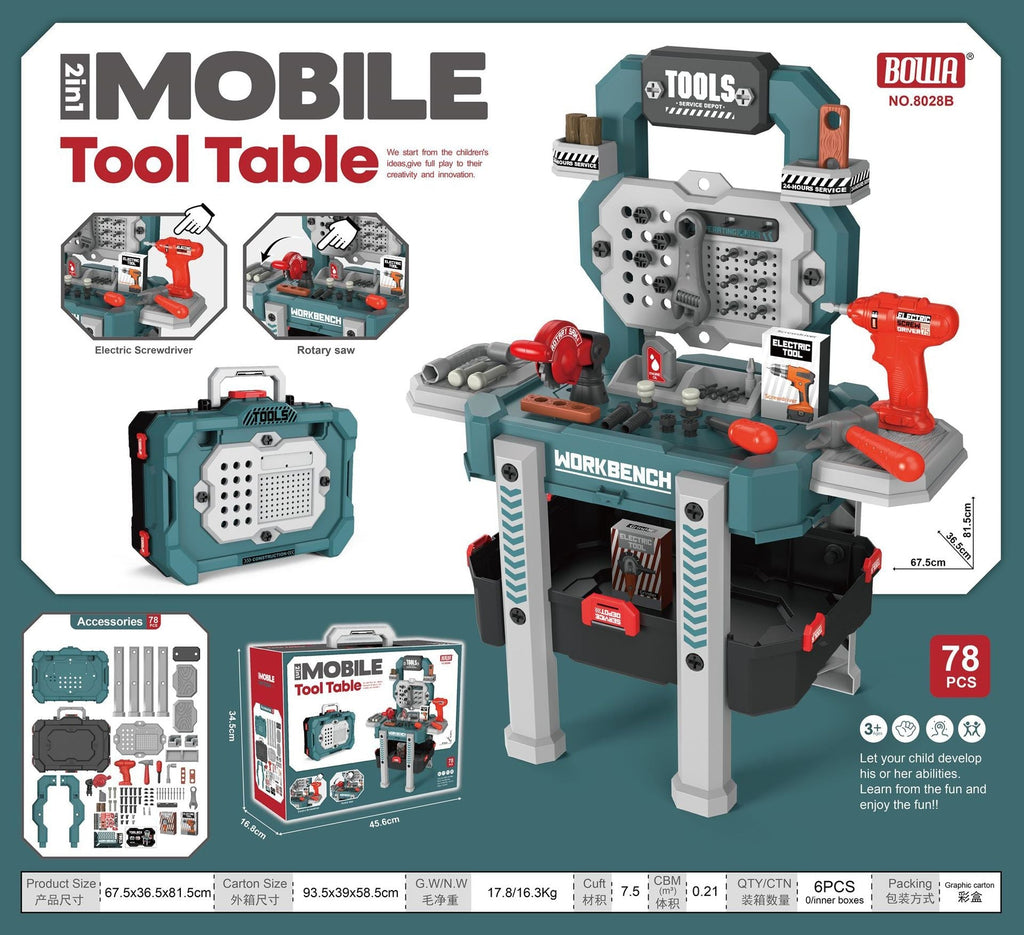 Realistic toy drill and saw for little builders