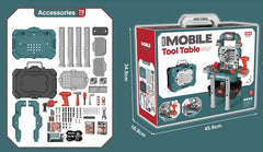 Kids exploring mechanics with toy tool set