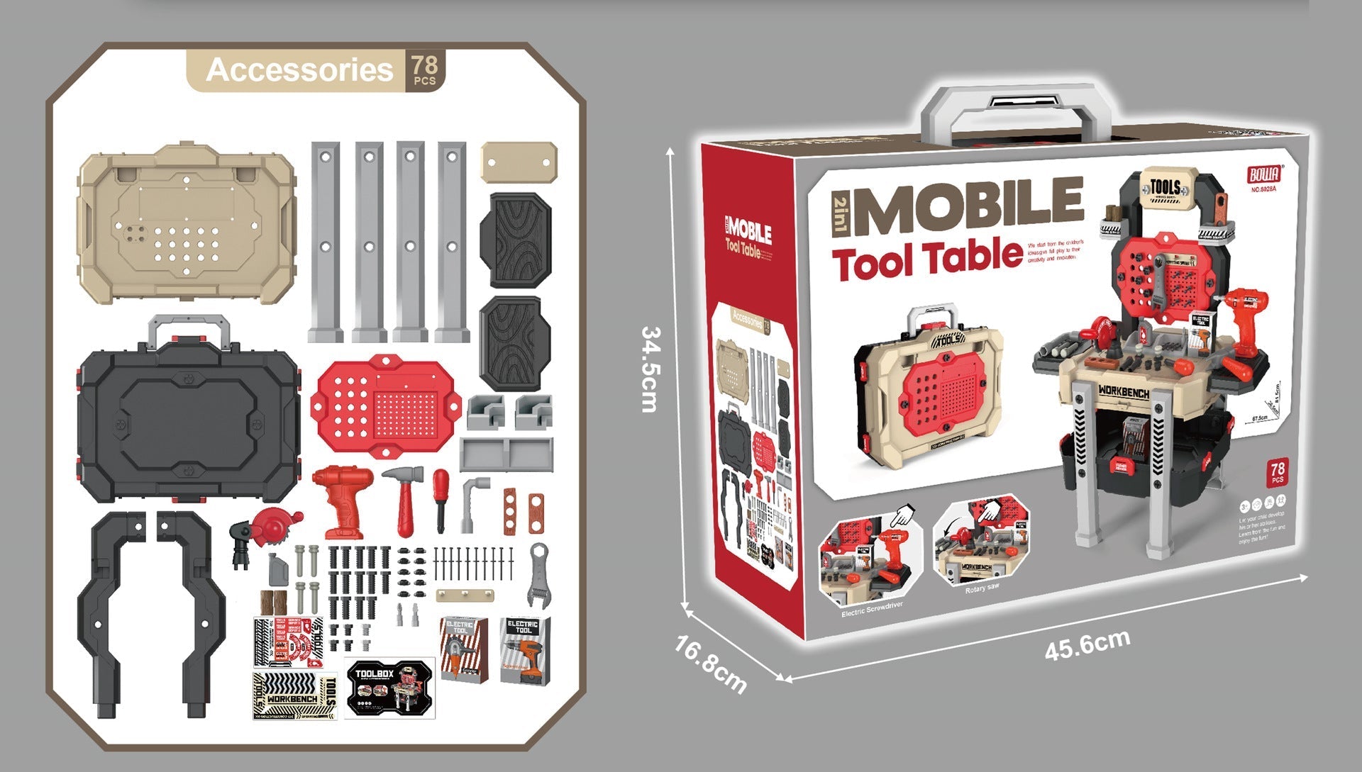 Colorful toy tools from 184 piece set