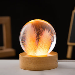 3D dandelion crystal ball lamp with wooden base