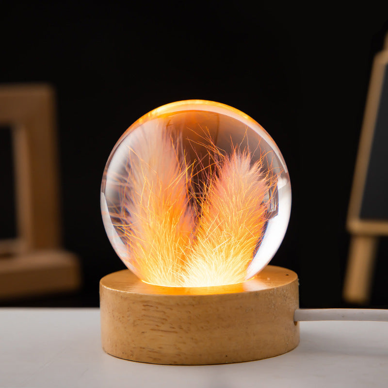 3D dandelion crystal ball lamp with wooden base