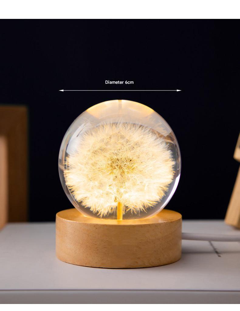 USB powered LED lamp with dandelion engraving