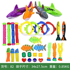 Child diving for toys with colourful fish