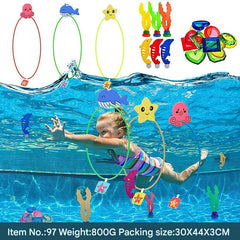 Kids retrieving dive toys from water