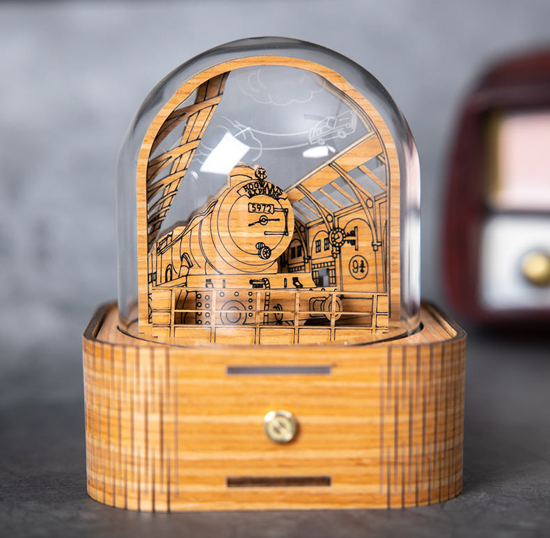 Engraved night light illuminating bedroom